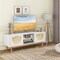 White Natural TV Stand with Bamboo Drawer Fronts Mid-Century Modern 47.5 Inch